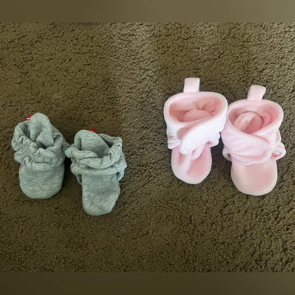 Zutano Gray Booties (gray) 0-6 months & Hudson Baby Pink Booties Size 0-6